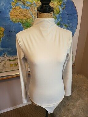 Express Women's Cream Mock Neck Long-Sleeve Bodysuit